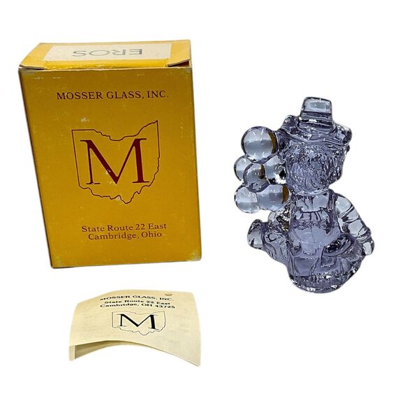 Balloon Clown Art Glass Figurine Cadmium Glow Eros Lavender 1981 Mosser with Box - Picture 7 of 9